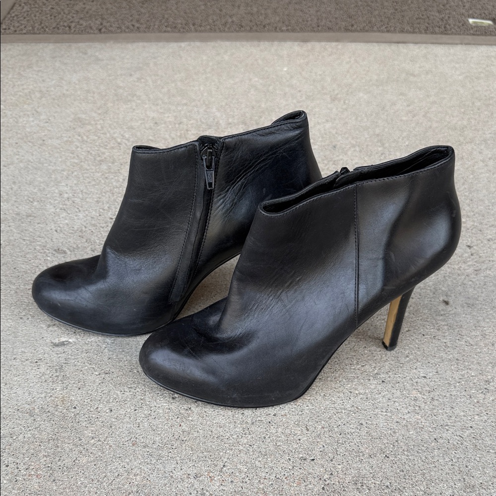 Nine West Black Leather Ankle Booties with Slim Heel